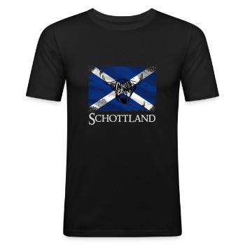 Drapeau écossais bannière rétro bétail écosse - T-shirt près du corps Homme - noir - Devant - Nik (191cm)
