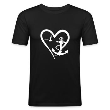 anker segeln seefahrt küste kapitän schiff - Männer Slim Fit T-Shirt - Schwarz - Vorne - Nik (191cm)