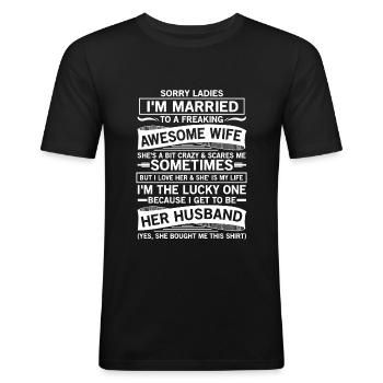 Drôle de femme-mari fou devient - T-shirt près du corps Homme - noir - Devant - Nik (191cm)
