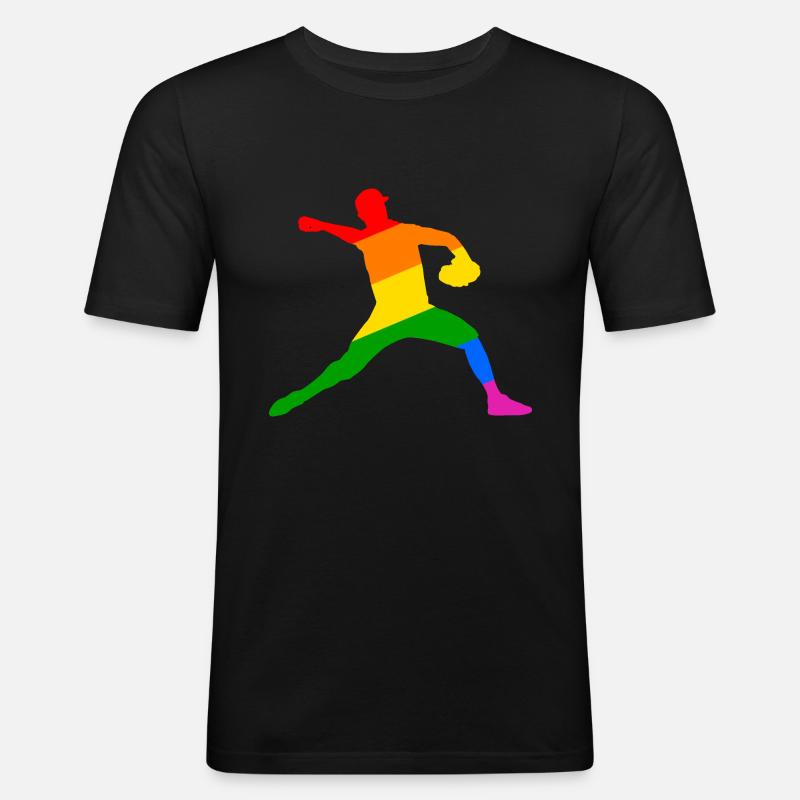 Regenbogen Baseball Player Geschenk - Männer Slim Fit T-Shirt - Schwarz