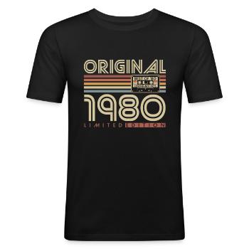 Original 1980 Jahrgang Vintage Geburtstag Retro - Männer Slim Fit T-Shirt - Schwarz - Vorne - Nik (191cm)