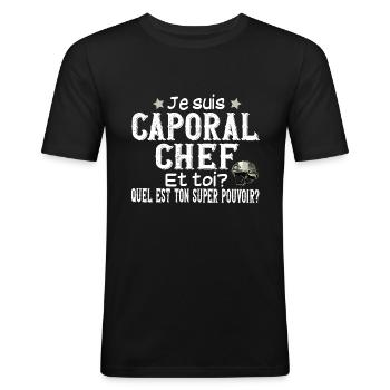 Caporal Chef Militaire Armée Métier Super Pouvoir - T-shirt près du corps Homme - noir - Devant - Nik (191cm)