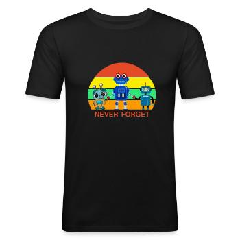 Funny Vintage Retro ROBOTS - Never Forget Design - Männer Slim Fit T-Shirt - Schwarz - Vorne - Nik (191cm)
