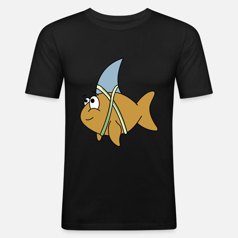 Fisch mit Haifischflosse - Männer Slim Fit T-Shirt - Schwarz