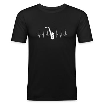Battement de cœur du saxophone - T-shirt près du corps Homme - noir - Devant - Nik (191cm)
