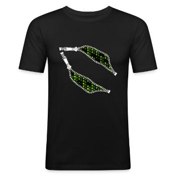 Reißverschluss mit grünem Text - Männer Slim Fit T-Shirt - Schwarz - Vorne - Nik (191cm)