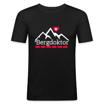 Bergdoktor Bergrettung - Männer Slim Fit T-Shirt - Schwarz - Vorne - Nik (191cm)