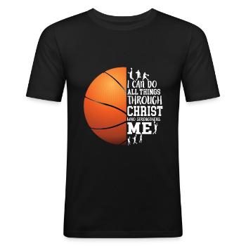 I Can Do All Things Through Christ Basketball - Männer Slim Fit T-Shirt - Schwarz - Vorne - Nik (191cm)