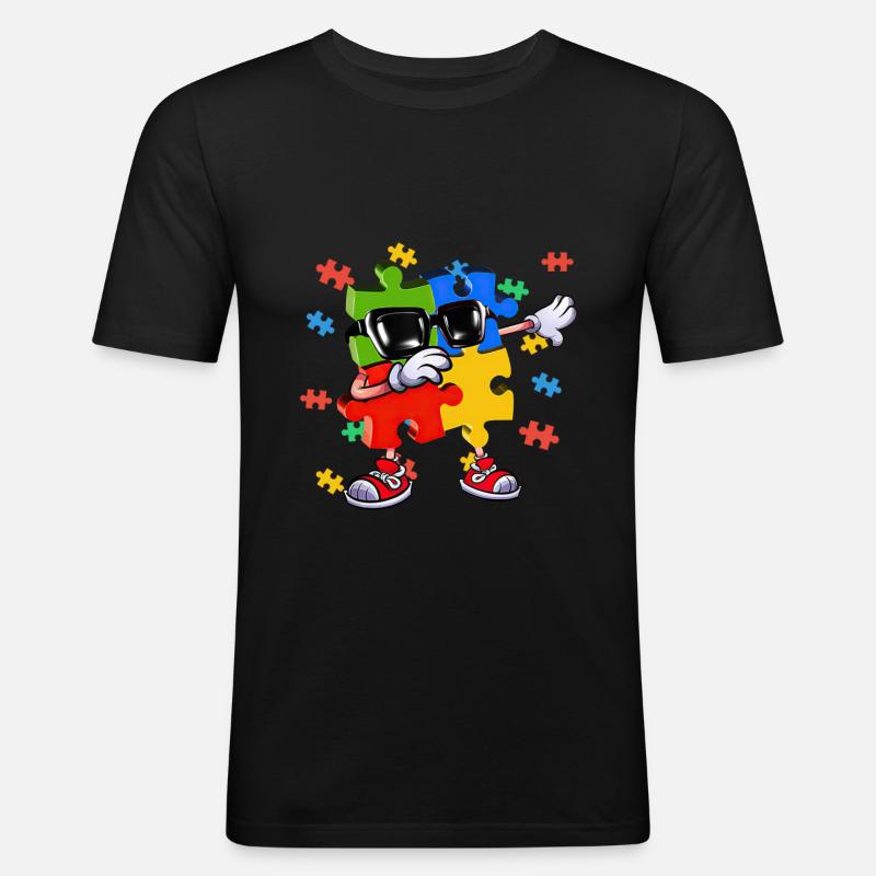 Dabbing Puzzle Piece - Männer Slim Fit T-Shirt - Schwarz