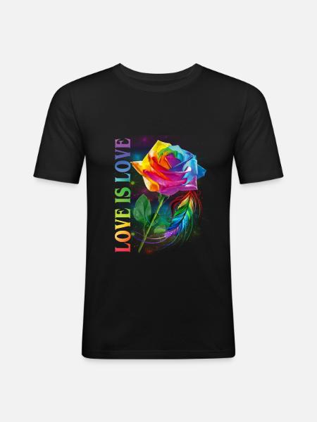 Miłość jest miłość Tęczowa Róża LGBT Świadomość - Obcisła koszulka męska - czarny