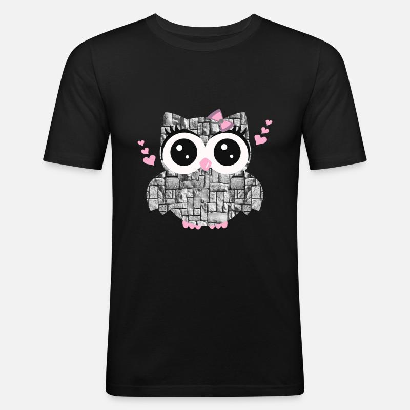 Eule_Stein - Männer Slim Fit T-Shirt - Schwarz