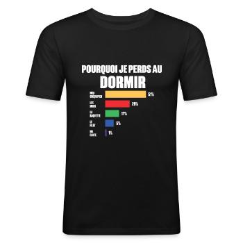 Badeanzug Schlaf Ich kann nicht schlafen - Männer Slim Fit T-Shirt - Schwarz - Vorne - Nik (191cm)