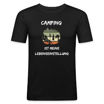 Camping ist mein Leben - Männer Slim Fit T-Shirt - Schwarz - Vorne - Nik (191cm)