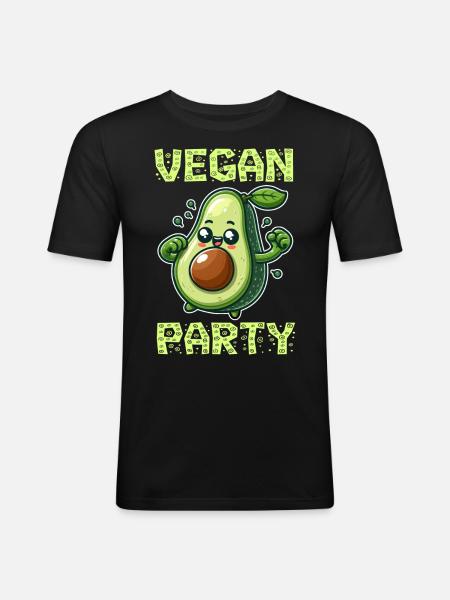 Vegan Avocado Party - Männer Slim Fit T-Shirt - Schwarz