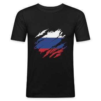 russe d’origine - T-shirt près du corps Homme - noir - Devant - Nik (191cm)