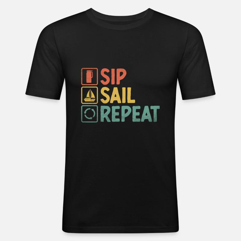 Sip Sail Repeat Paddelboot - Männer Slim Fit T-Shirt - Schwarz