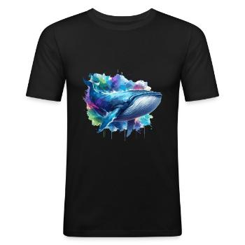 Blauwal Bunter Hintergrund - Männer Slim Fit T-Shirt - Schwarz - Vorne - Nik (191cm)
