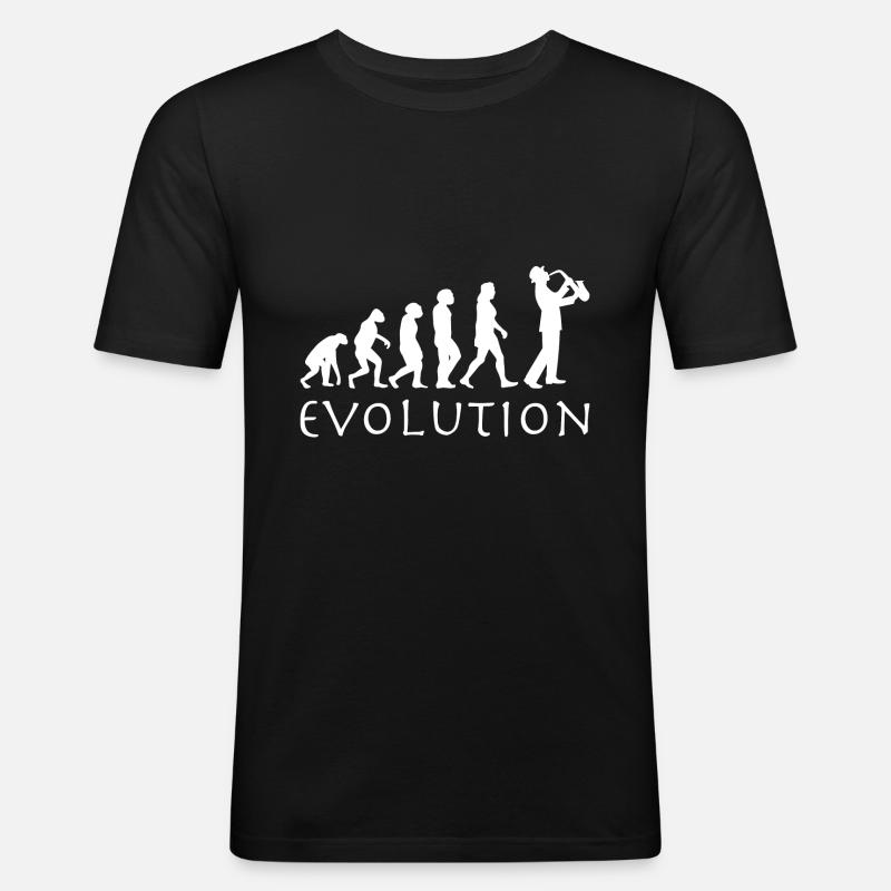 Saxophon Spieler Evolution - Männer Slim Fit T-Shirt - Schwarz