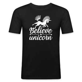 Croyance en la licorne Licorne - T-shirt près du corps Homme - noir - Devant - Nik (191cm)