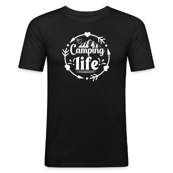 Camping Leben Wandershirt - Männer Slim Fit T-Shirt - Schwarz - Vorne - Nik (191cm)
