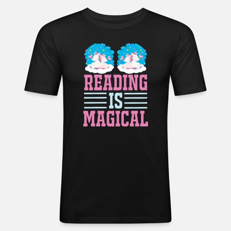 Einhorn Reading Is Magical - Männer Slim Fit T-Shirt - Schwarz