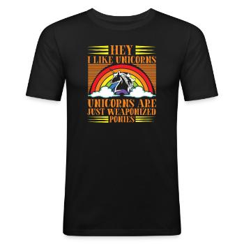 Einhörner sind bewaffnete Ponys Unicorn - Männer Slim Fit T-Shirt - Schwarz - Vorne - Nik (191cm)