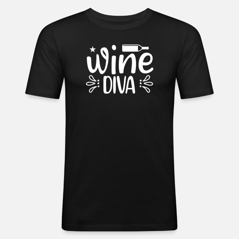 Wein-Diva - Männer Slim Fit T-Shirt - Schwarz