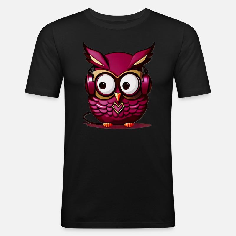 Eule dunkellila Kopfhörer - Männer Slim Fit T-Shirt - Schwarz