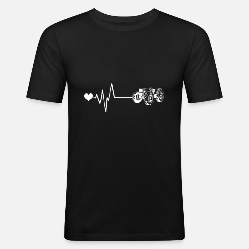 Traktor Puls Herz Liebe - Männer Slim Fit T-Shirt - Schwarz