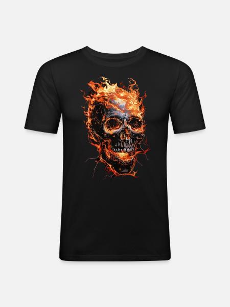 Kranie flammer kranium ild skelet Biker - Herre Slim Fit T-Shirt - sort