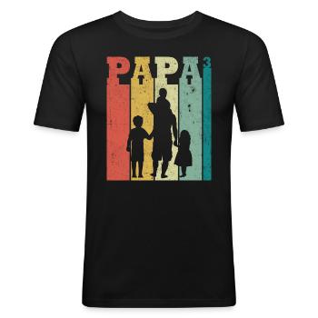Papa 3 Kinder, Vintage-Geschenk für Papa 3 Kinder - Männer Slim Fit T-Shirt - Schwarz - Vorne - Nik (191cm)