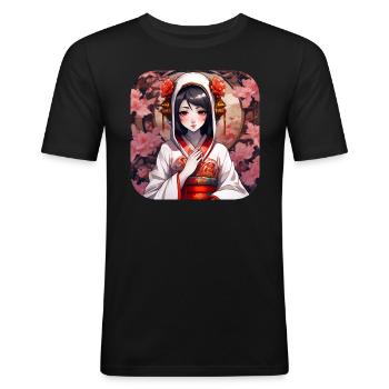 Niedliches Anime Manga Mädchen im Geisha Style - Männer Slim Fit T-Shirt - Schwarz - Vorne - Nik (191cm)