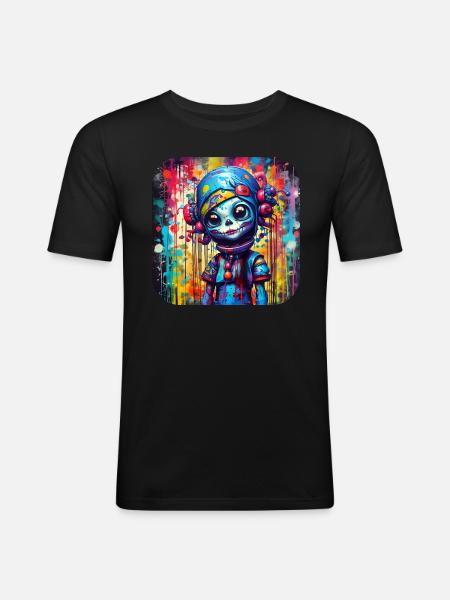 Coole Gothic Girl Puppe - Männer Slim Fit T-Shirt - Schwarz