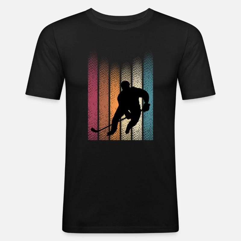Retro Eishockey - Männer Slim Fit T-Shirt - Schwarz