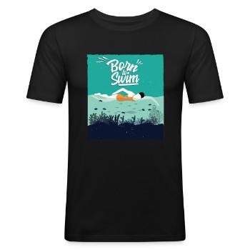 Geboren um zu Schwimmen Geschenkidee Geburtstag - Männer Slim Fit T-Shirt - Schwarz - Vorne - Nik (191cm)