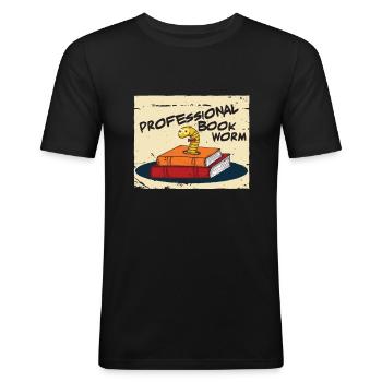 Bücherwurm - Männer Slim Fit T-Shirt - Schwarz - Vorne - Nik (191cm)