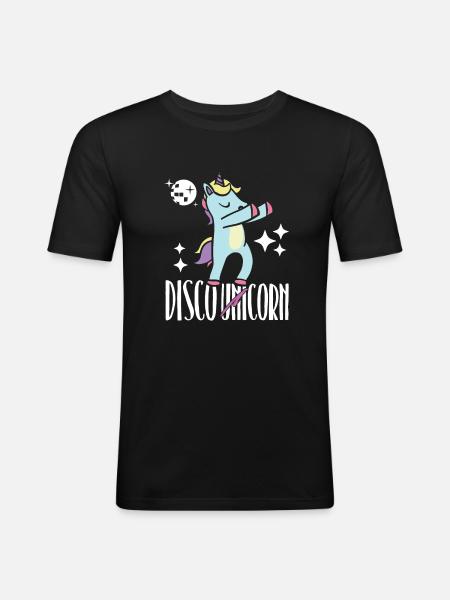 Disco Einhorn - Männer Slim Fit T-Shirt - Schwarz