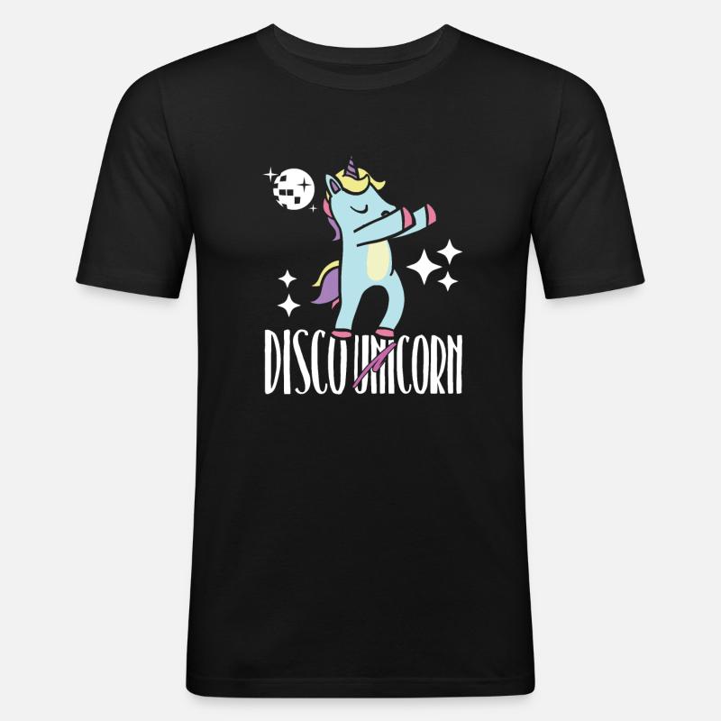 Disco Einhorn - Männer Slim Fit T-Shirt - Schwarz