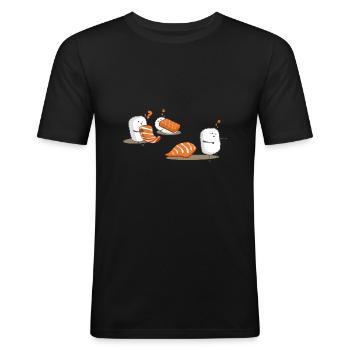 Lachs Sushi - Männer Slim Fit T-Shirt - Schwarz - Vorne - Nik (191cm)