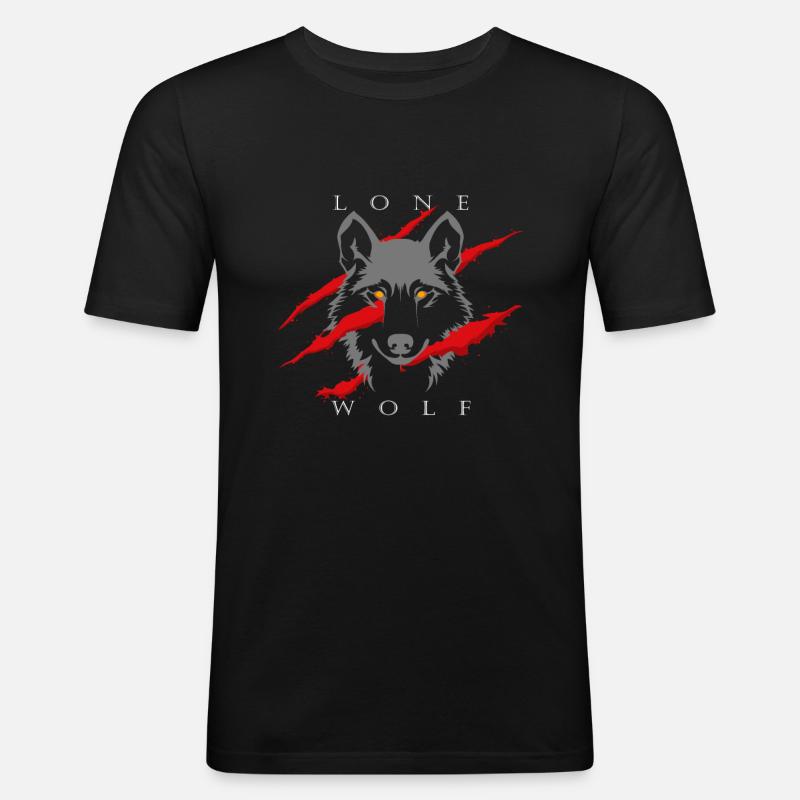 Einsamer Wolf - Männer Slim Fit T-Shirt - Schwarz