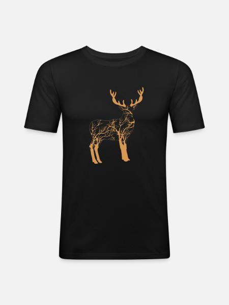 Cerf - T-shirt près du corps Homme - noir