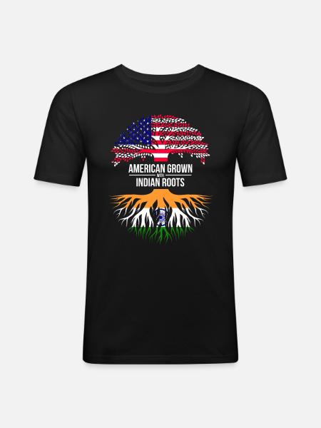 AMERICAN GROWN WITH INDIAN ROOTS - Men's Slim Fit T-Shirt - black