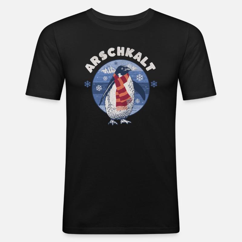 Arschkalt Pinguin - Männer Slim Fit T-Shirt - Schwarz
