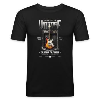 Ich bin nicht alt, ich bin ein Vintage-Retro-Gitarrist von 1965 - Männer Slim Fit T-Shirt - Schwarz - Vorne - Nik (191cm)