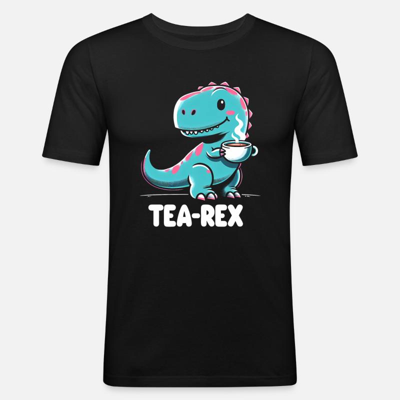 TEA-REX - Dinosaurier-Tee - Männer Slim Fit T-Shirt - Schwarz