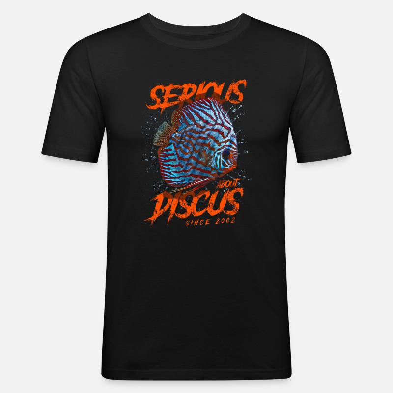Seit 2002 ernsthaft im Diskusfisch - Männer Slim Fit T-Shirt - Schwarz
