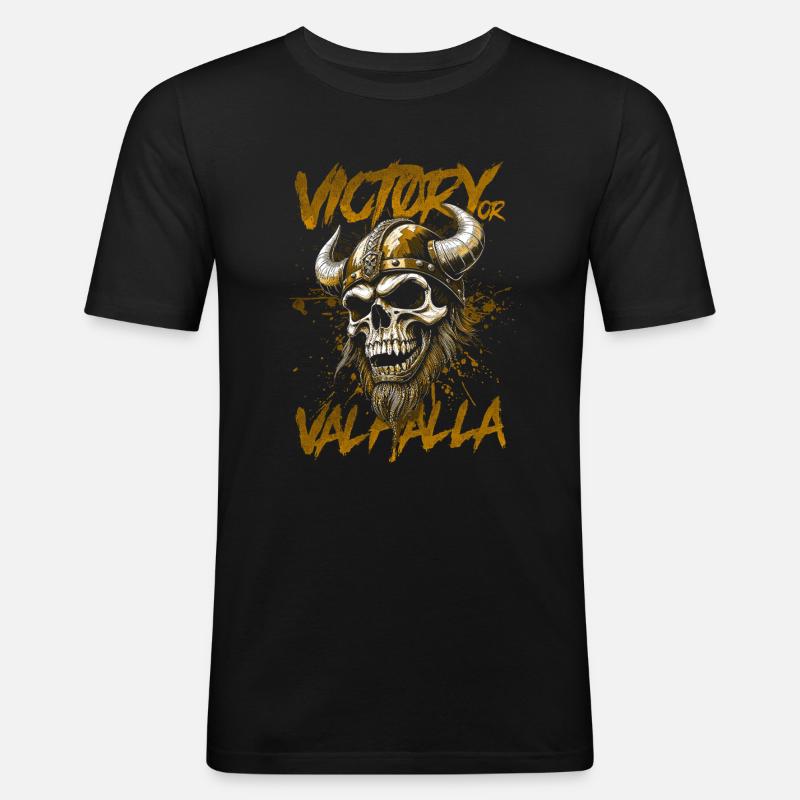 Nordischer Wikingersieg oder Walhalla - Männer Slim Fit T-Shirt - Schwarz