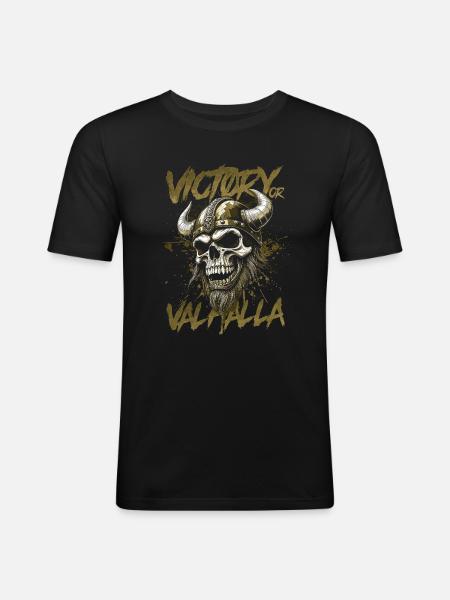 Nordischer Wikingersieg oder Walhalla - Männer Slim Fit T-Shirt - Schwarz