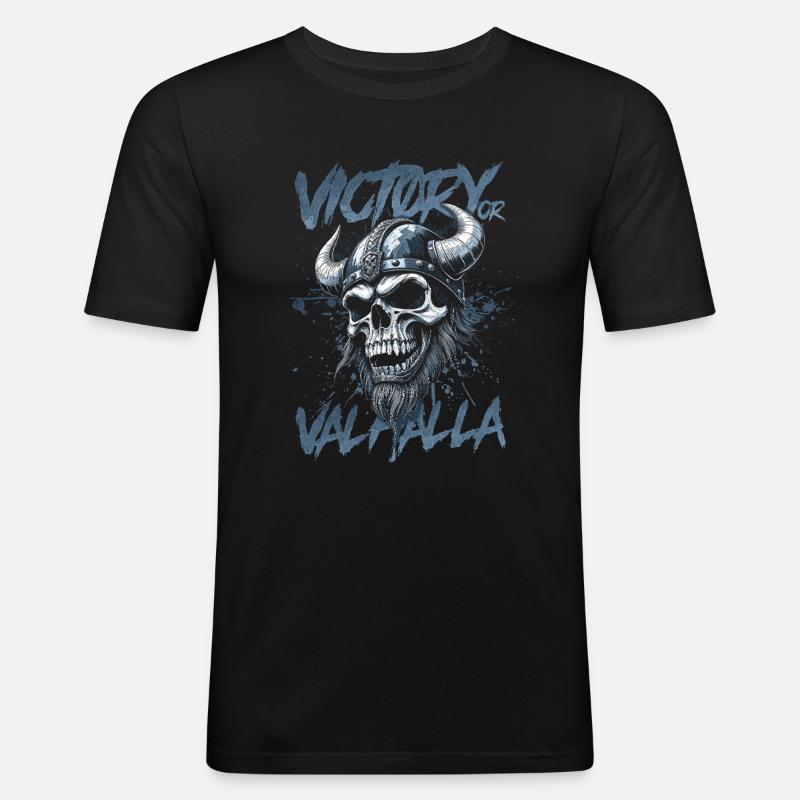 Nordischer Wikingersieg oder Walhalla - Männer Slim Fit T-Shirt - Schwarz