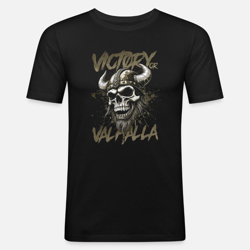 Nordischer Wikingersieg oder Walhalla - Männer Slim Fit T-Shirt - Schwarz